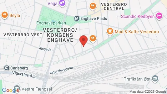 Andelsboliger til salg i Vesterbro - kort over placeringen